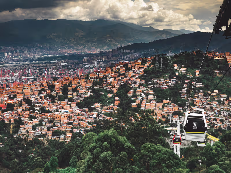 Medellín cityscape and cable cars, Colombia