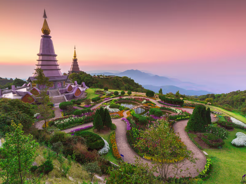 Chiang Mai temple Doi Suthep at sunrise, Thailand