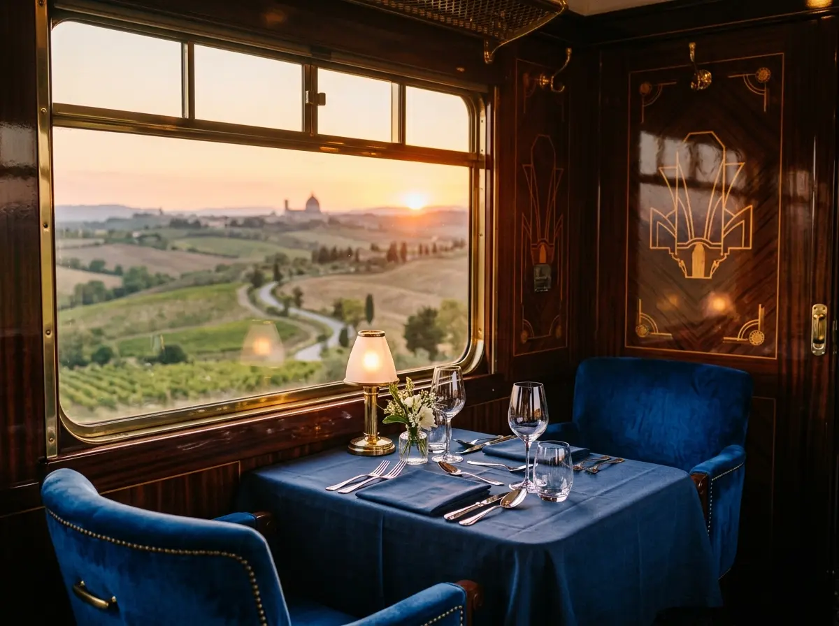Luxury train travel on the Orient Express with elegant vintage carriages