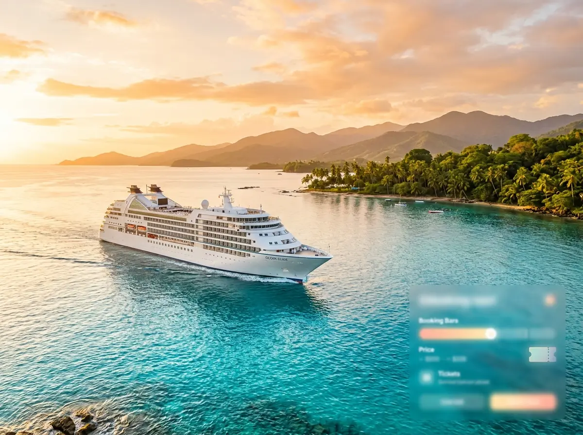 Cheap cruise deals luxury ship at sunset