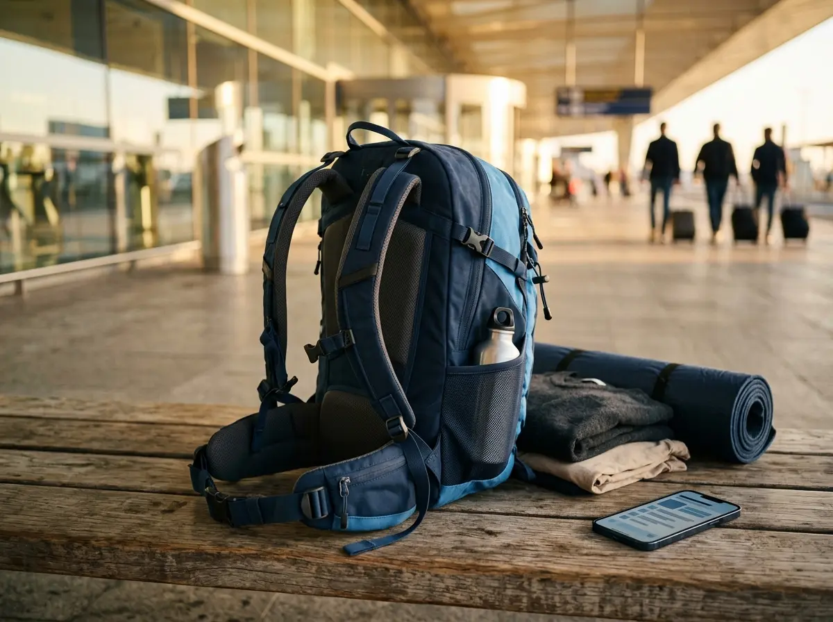 Budget traveler choosing the perfect travel backpack for multi-destination adventures