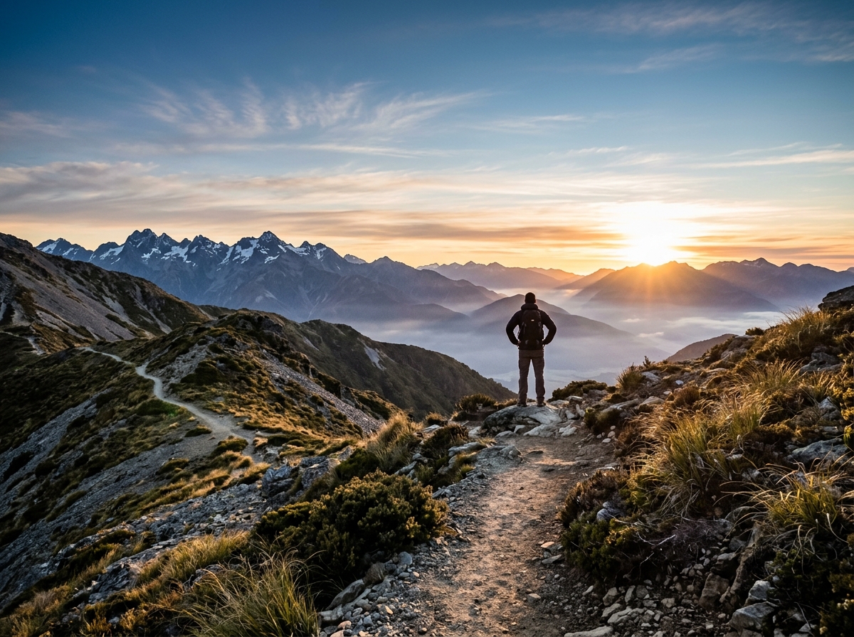Budget hiking trail with mountains in the background